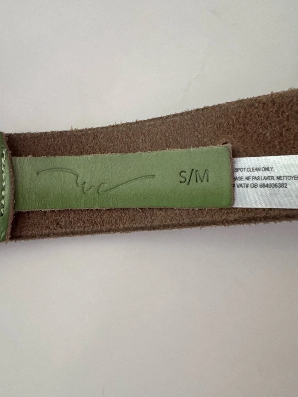 Free People Sage Green Leather Belt with Antiqued Metal Buckle S/M